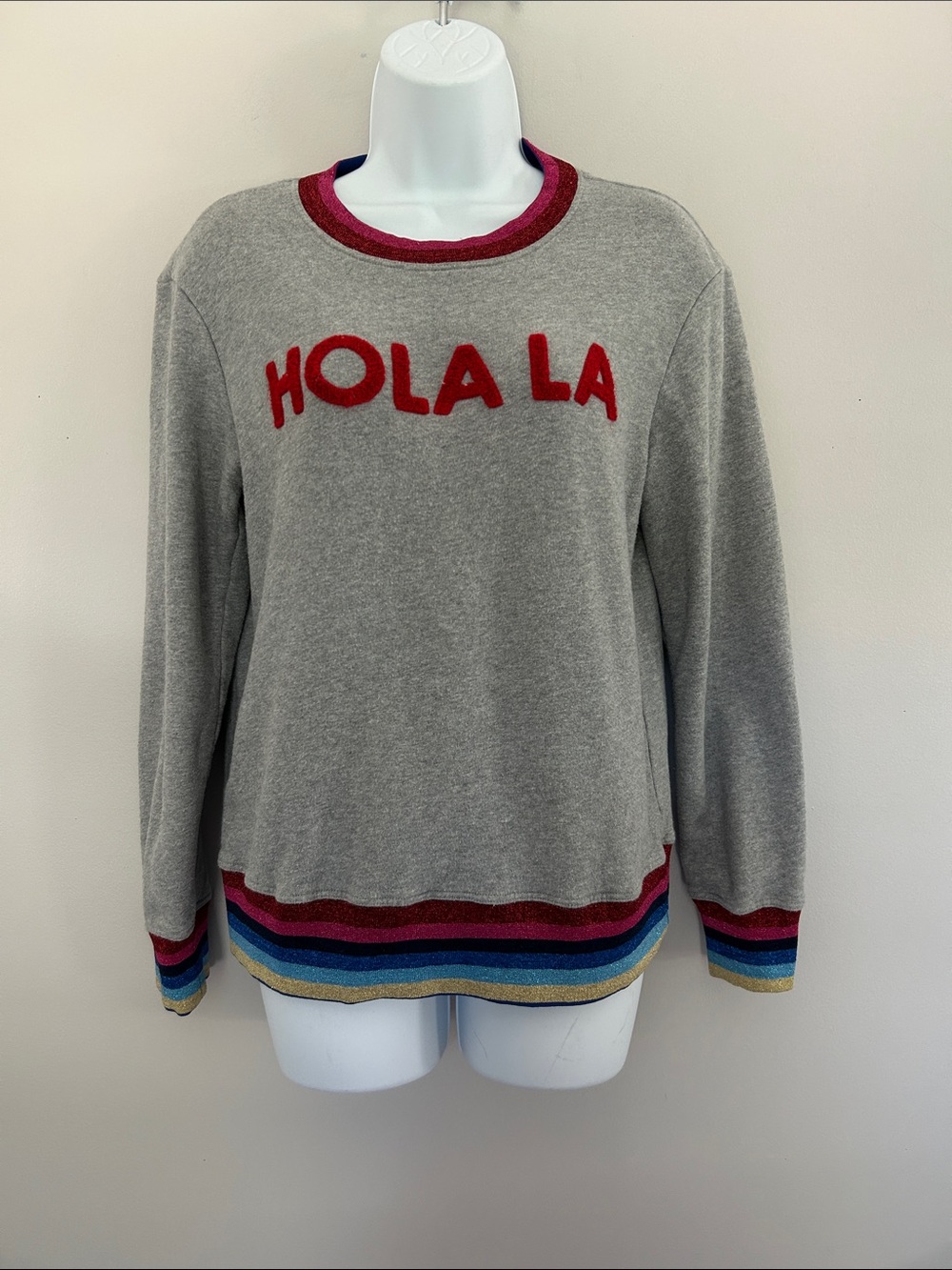 Trina Turk Hola La Grey French Terry Sweatshirt with Metallic Sparkle Trim